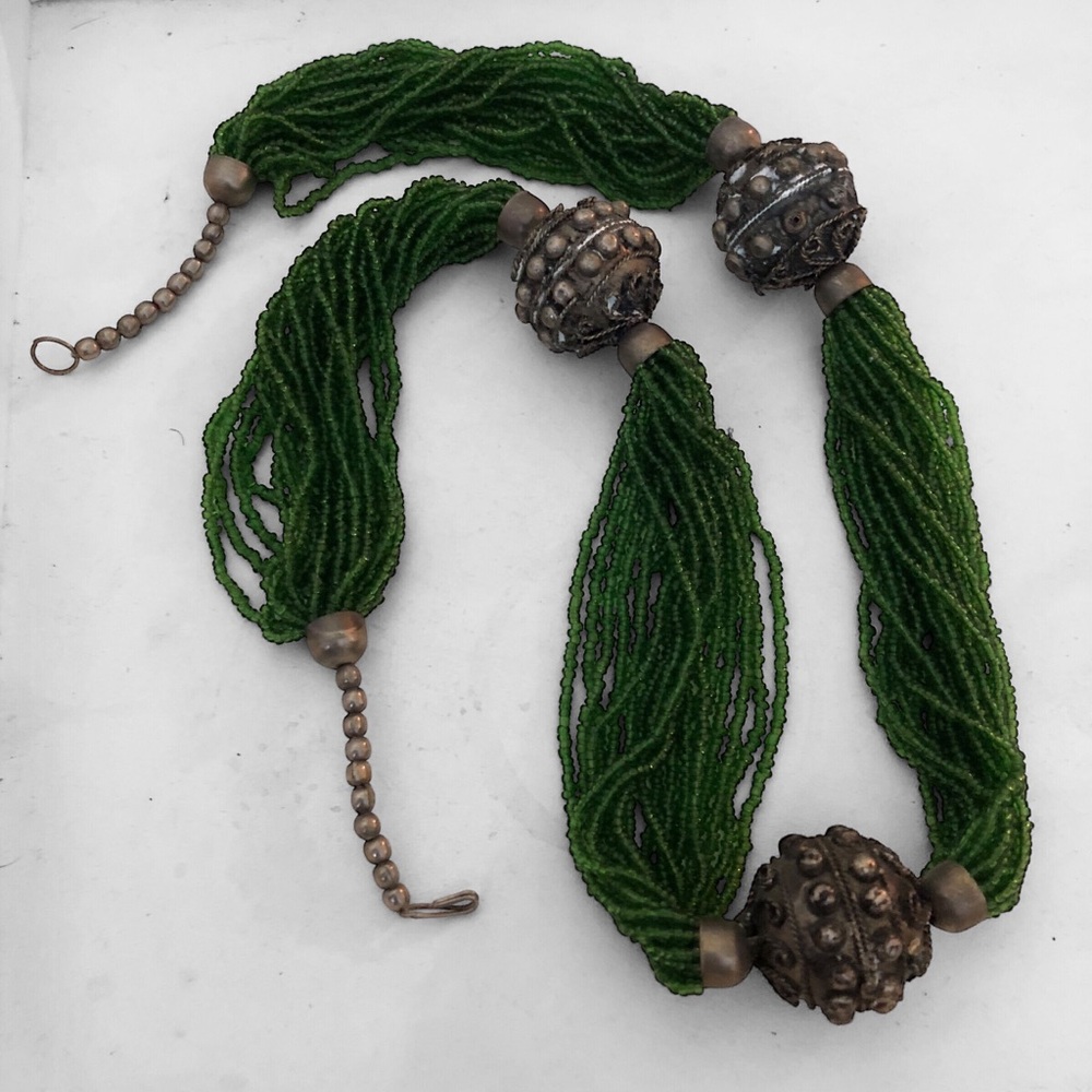 Ornate Vintage Seed Bead Tribal Boho Necklace